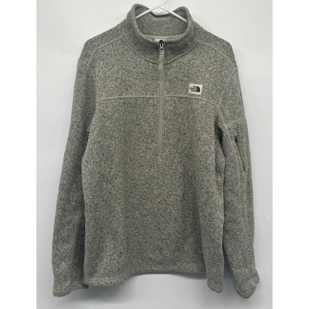The North Face Fleece 1/4 Zip Pullover Sherpa Lined Gray Oatmeal Men's Size L
